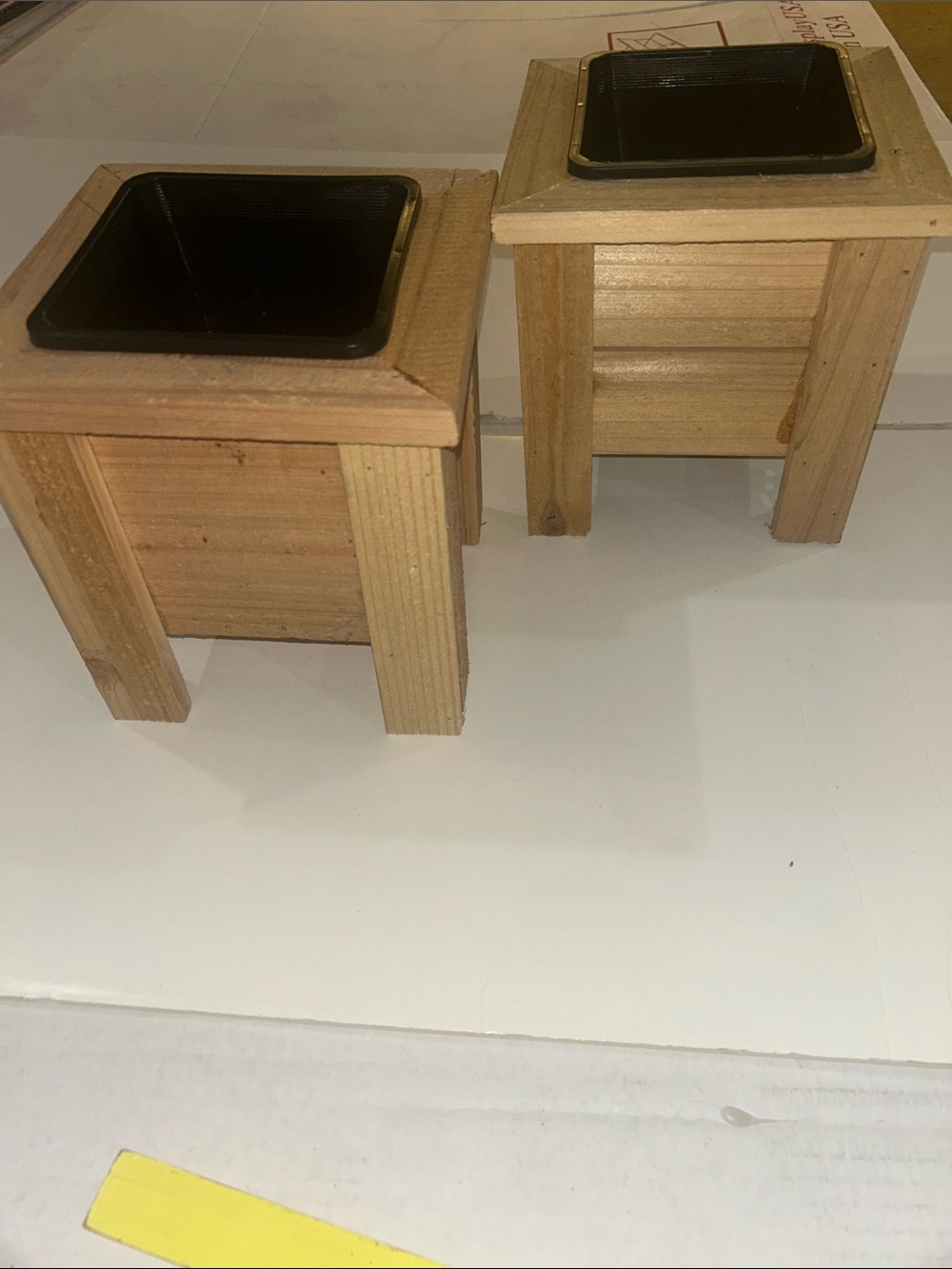 Natural Wood planter boxes, with Black Removable Liners - Set of 2